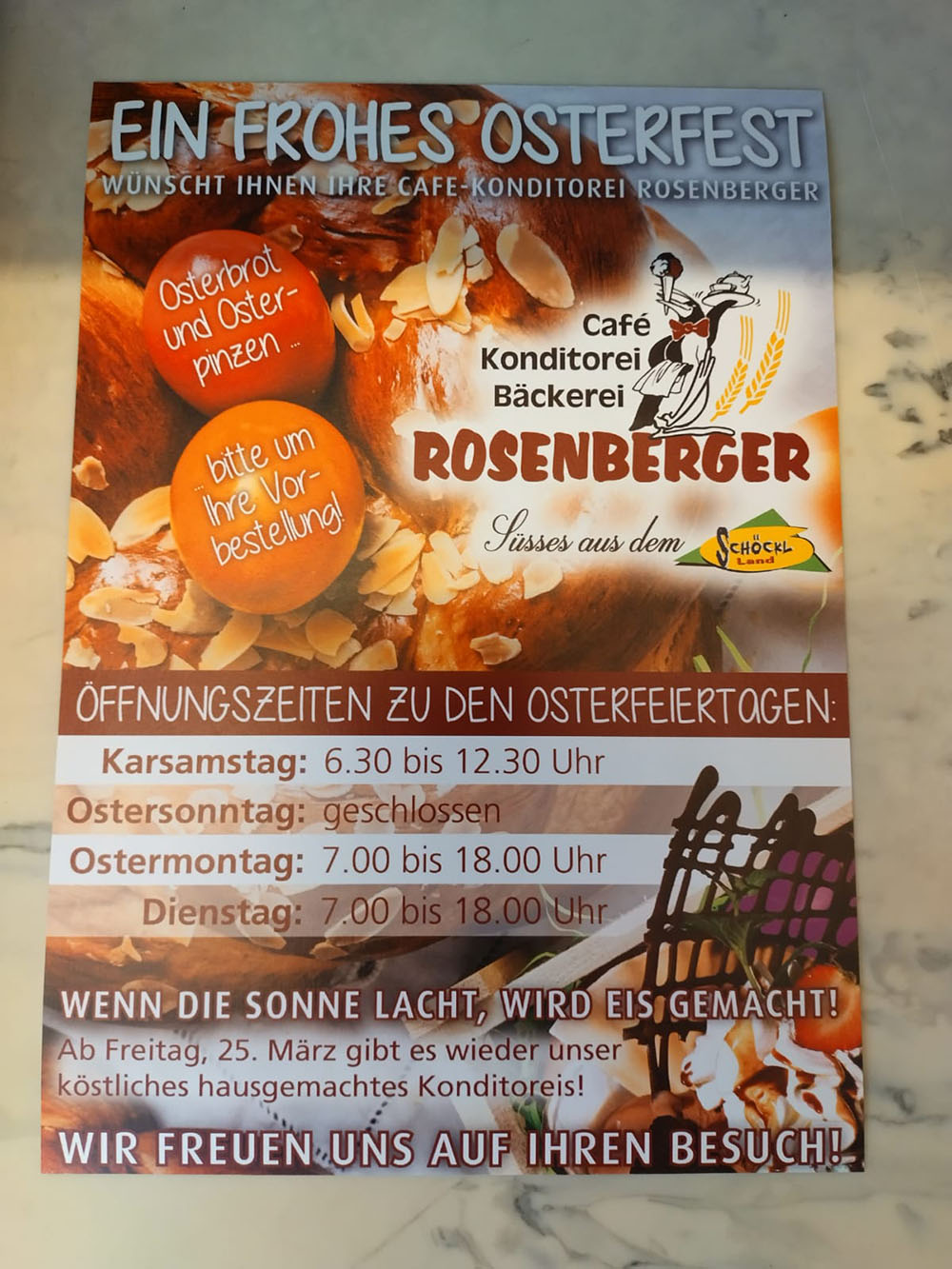 Öffnungszeiten zu den Osterfeiertagen